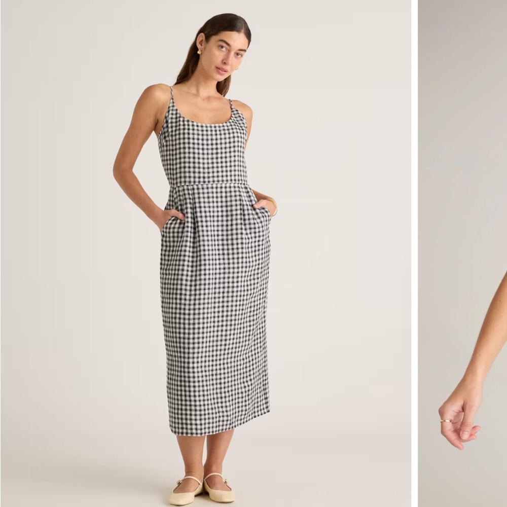 Quince Black and White Gingham Midi Dress